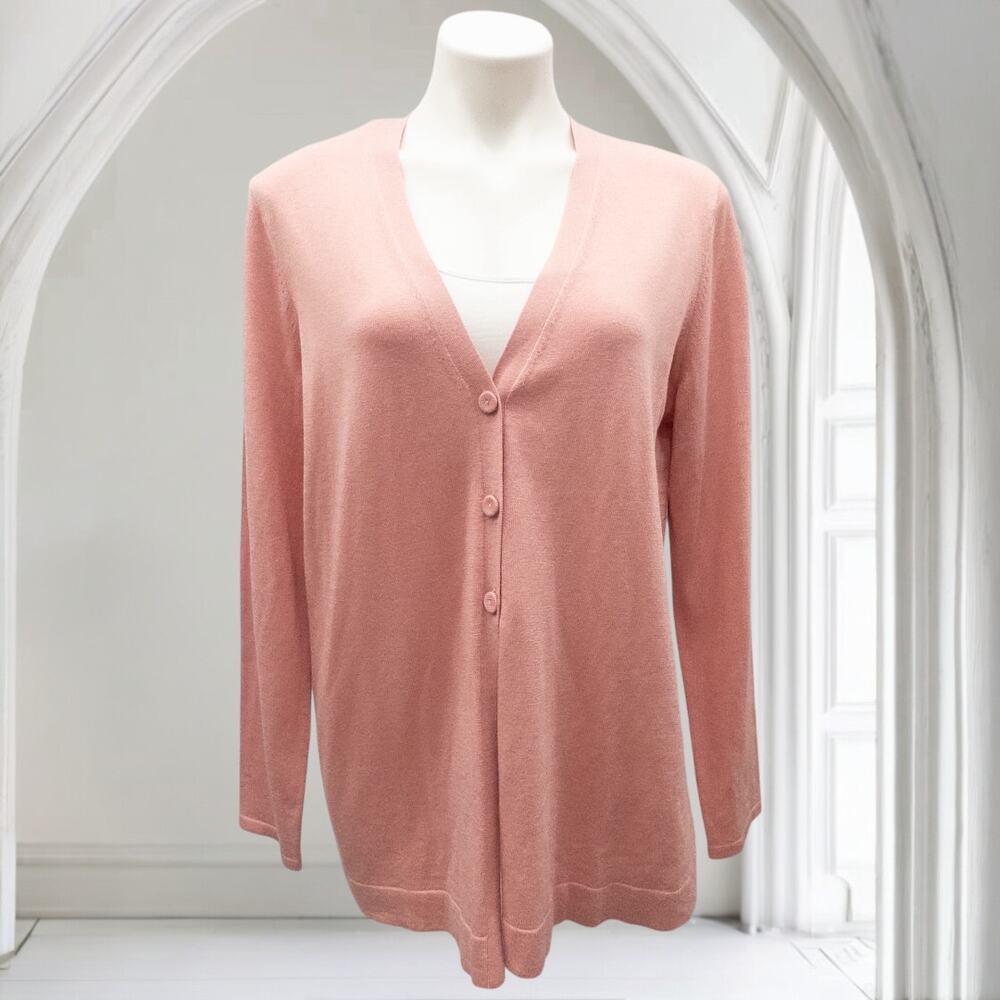 J.Jill Cardigan Sweater Women's Medium Tea Rose Pink Wool Blend V-Neck Buttons